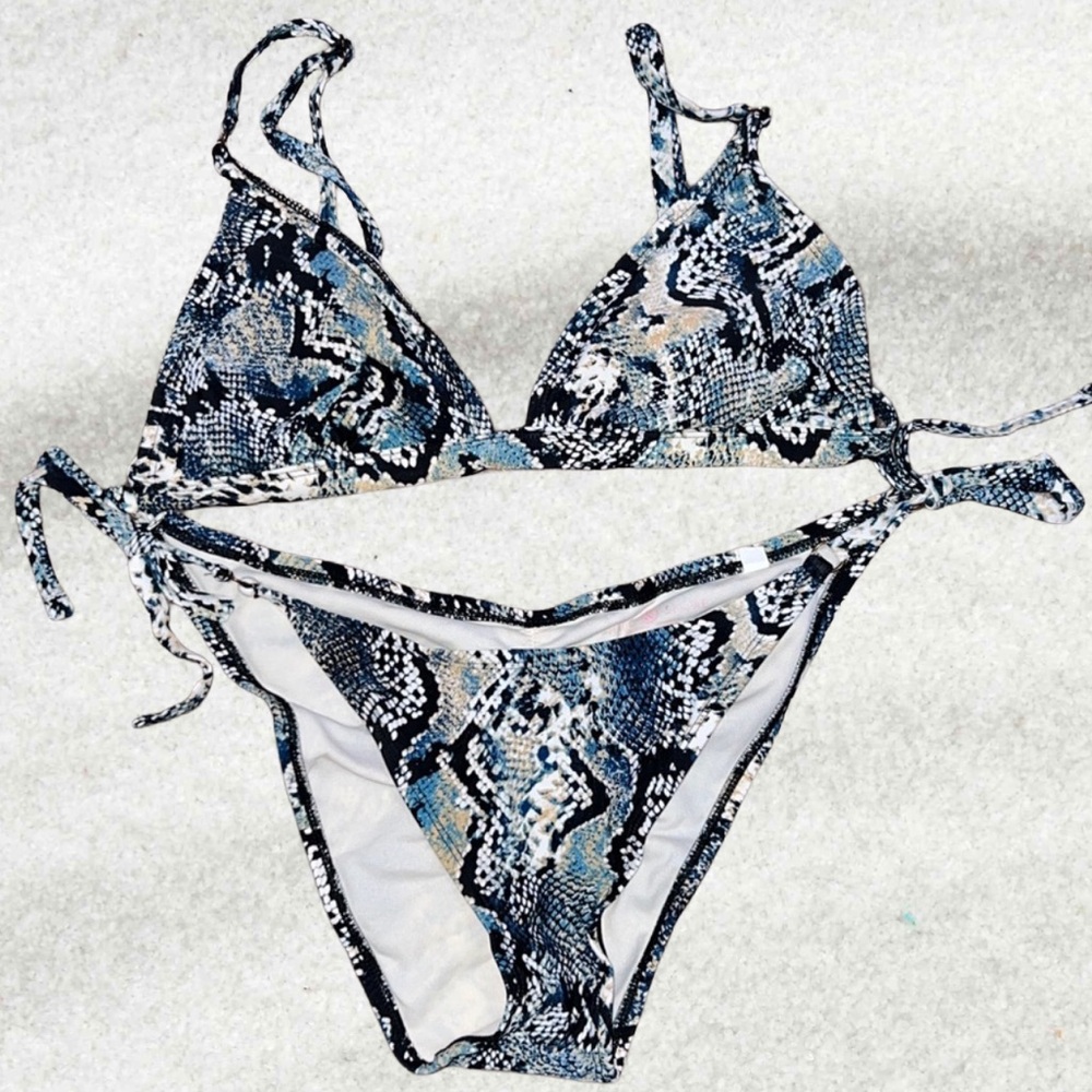 Triangle Top Blue Snake Print Bikini SHADE & SHORE Size L resort